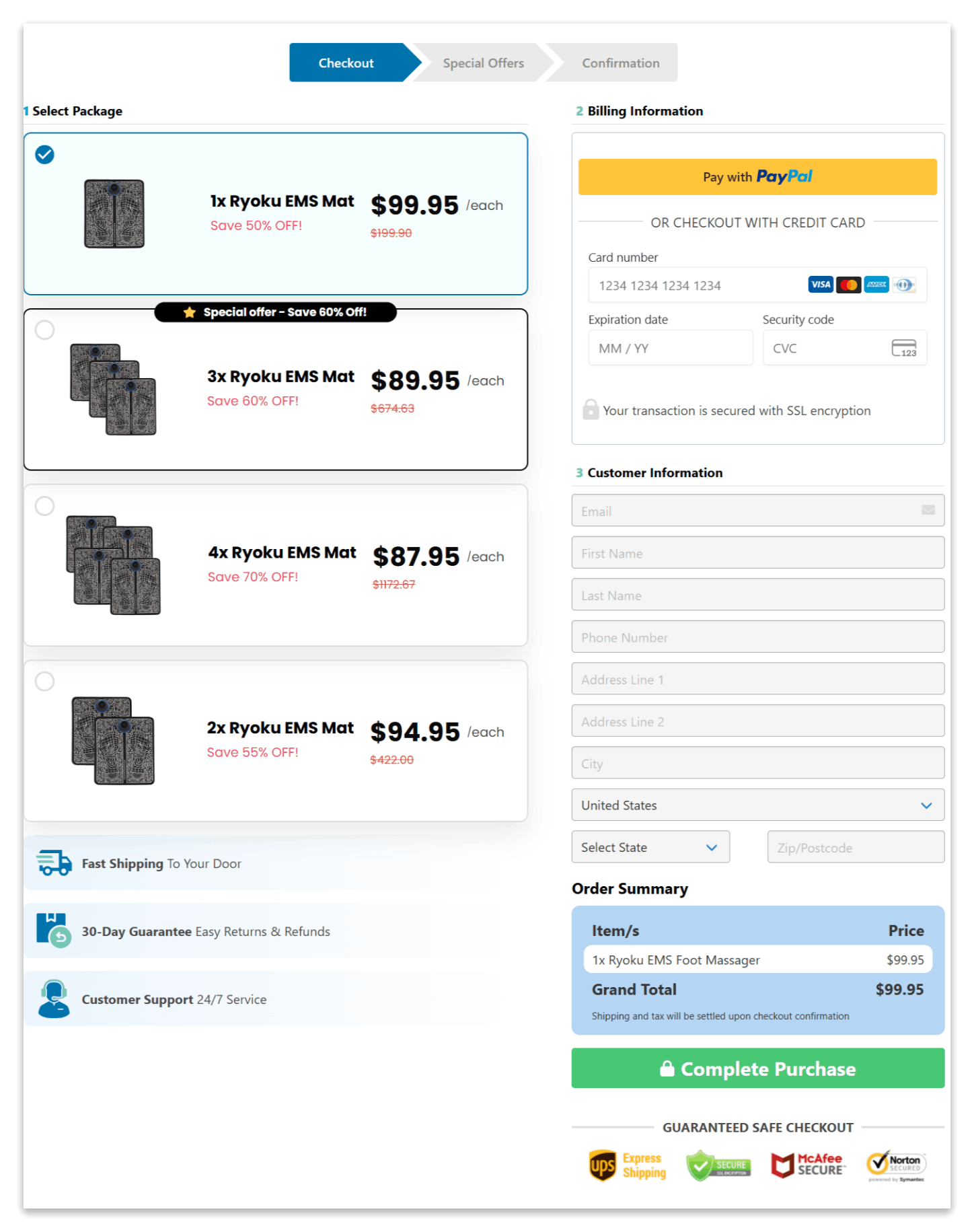 Ryoku EMS Foot Massage secure checkout page